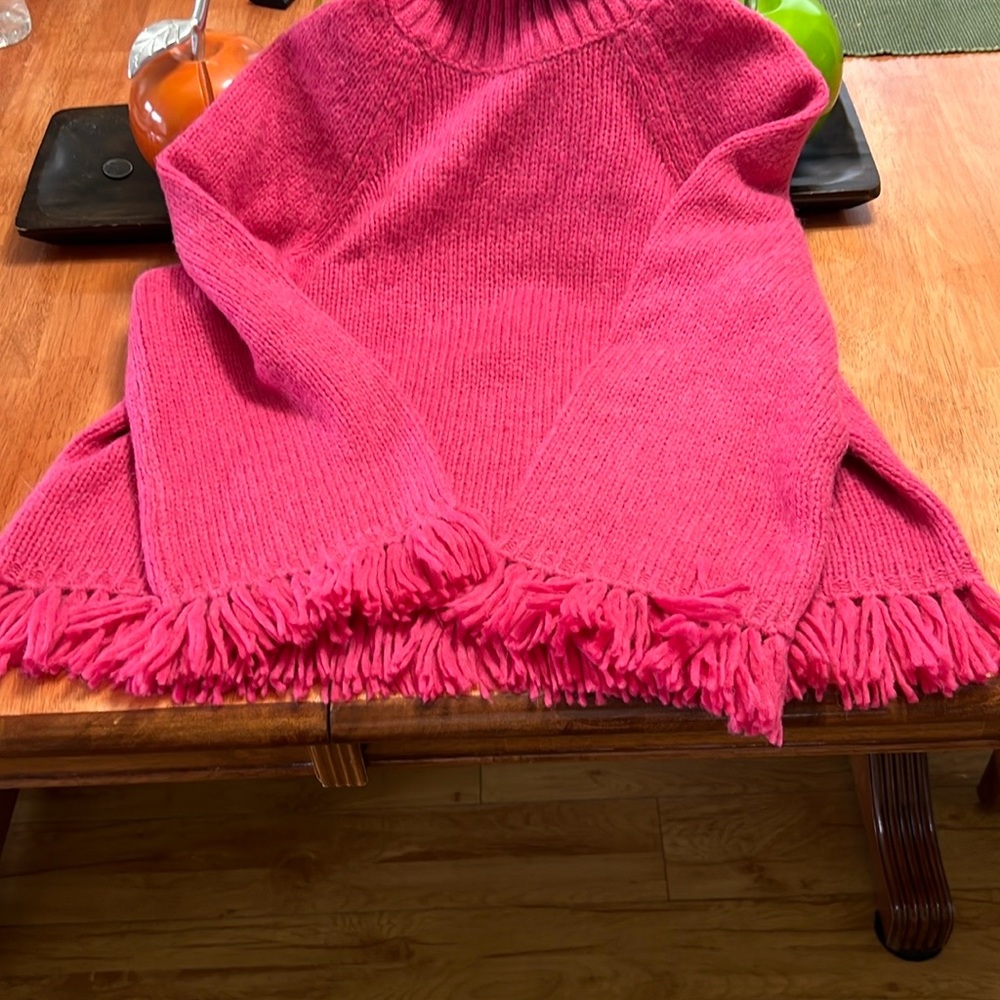 Tory Burch Pink Cowl Sweater with Fringe Detail